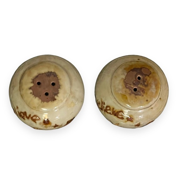 Stoneware‎ Believe Snowman Salt and Pepper Shaker Set Brown Rust Glaze Pottery - Picture 4 of 9